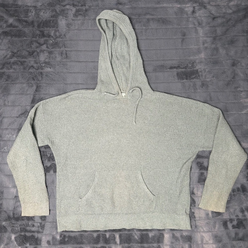 Aerie Waffle Knit Hoodie Sweater Sage Green XS Oversized Pullover 6174